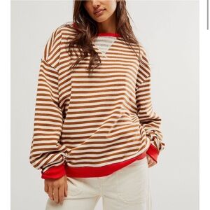 NWT 🆕FREE PEOPLE Classic Striped Oversized Crewneck / Coffee Combo Size Large